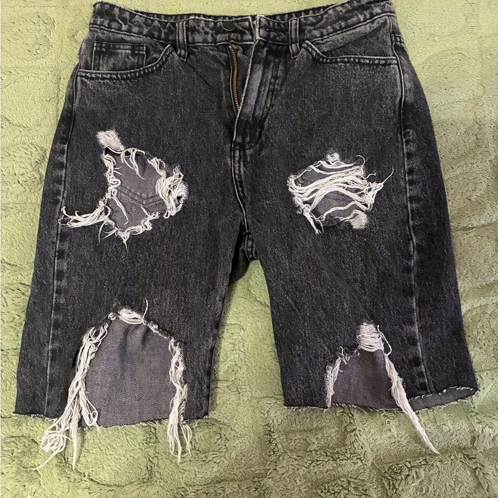 Fashion Nova Ripped Black Jean Shorts